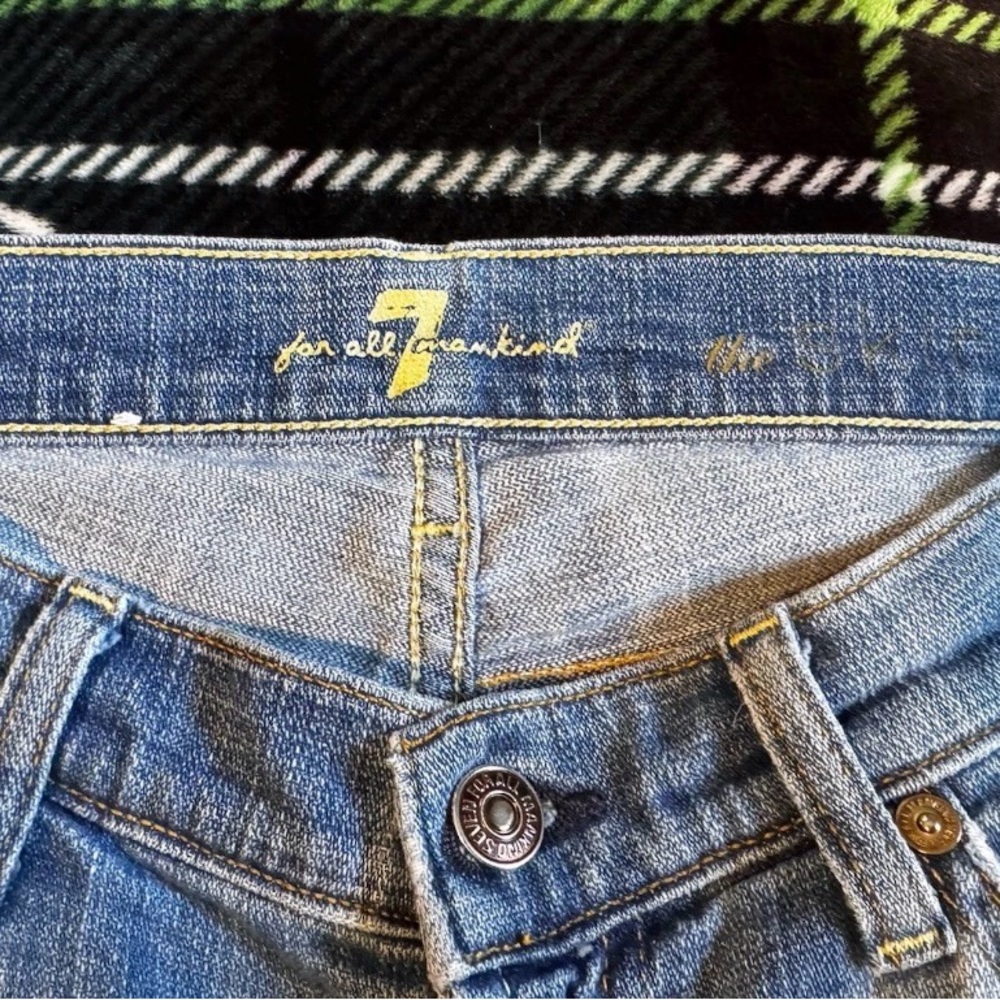7 For All Mankind Skinny Jeans Womens 26 Low Rise Stretch Blue Distressed - Picture 6 of 7